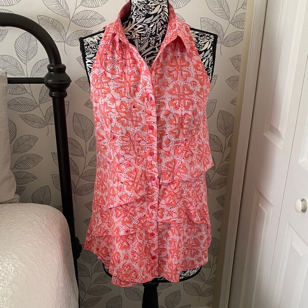 Couleur by Finley pink and orange Jenna sleeveless tunic top with bias ruffles